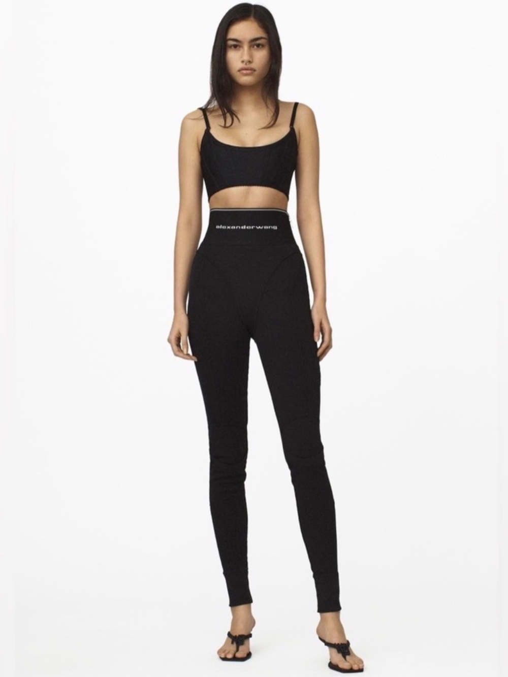 Authentic Alexander Wang Black Logo Waistband Leggings